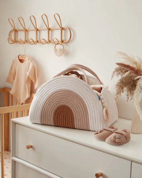 Gevlochten Luiermand - Luiertas Mand - Commode mand - Baby accessoires Organizer - Rainbow Beige — afbeelding 3