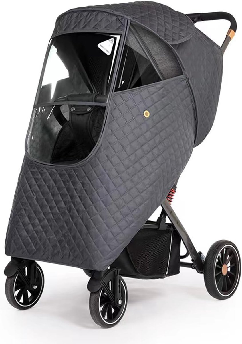 Regenhoes Kinderwagen - Winter Kinderwagen Regenhoes - Cover voor Kinderwagen - Universele Regenhoes Kinderwagen met Kijkvenster - Gewatteerde Weerbescherming - Winddicht en Warm - Waterdicht - bescherming tegen zon - Stof - Sneeuw - Grijs