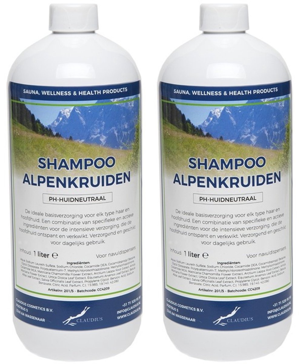 Shampoo Alpenkruiden - 1 liter - 2 Stuks - Voordeelverpakking - Haarverzorging