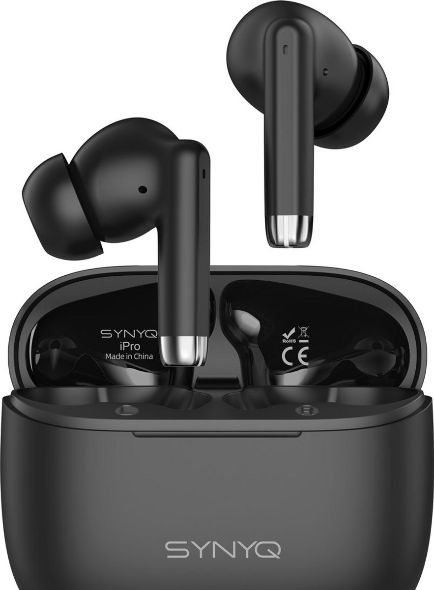 Synyq iPro Draadloze oordopjes - 35 uur Afspeeltijd - Waterbestendig - ENC Ruisonderdrukking - Bleutooth 5.3 - Draadloze oortjes - Bluetooth Oortjes - Zwart - valentijn cadeautje