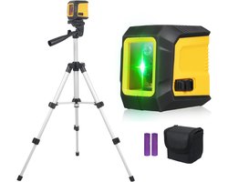 2-Lijn Groene Kruislijnlaser met ±4° Zelfnivellerend, Verstelbare Statief, 2 Helderheidsstanden, Draagtas & Batterijen voor Huis en Bouw
