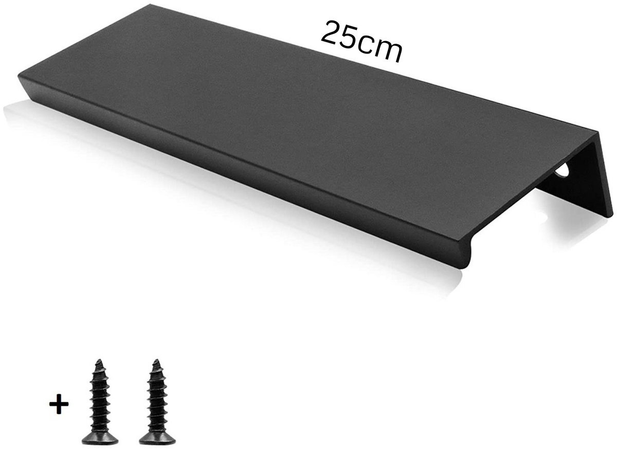 Mat zwarte handgreep plat 25 cm – meubelgreep keuken & kast of Lade - inclusief schroeven - Handgrepen - Ladegreep