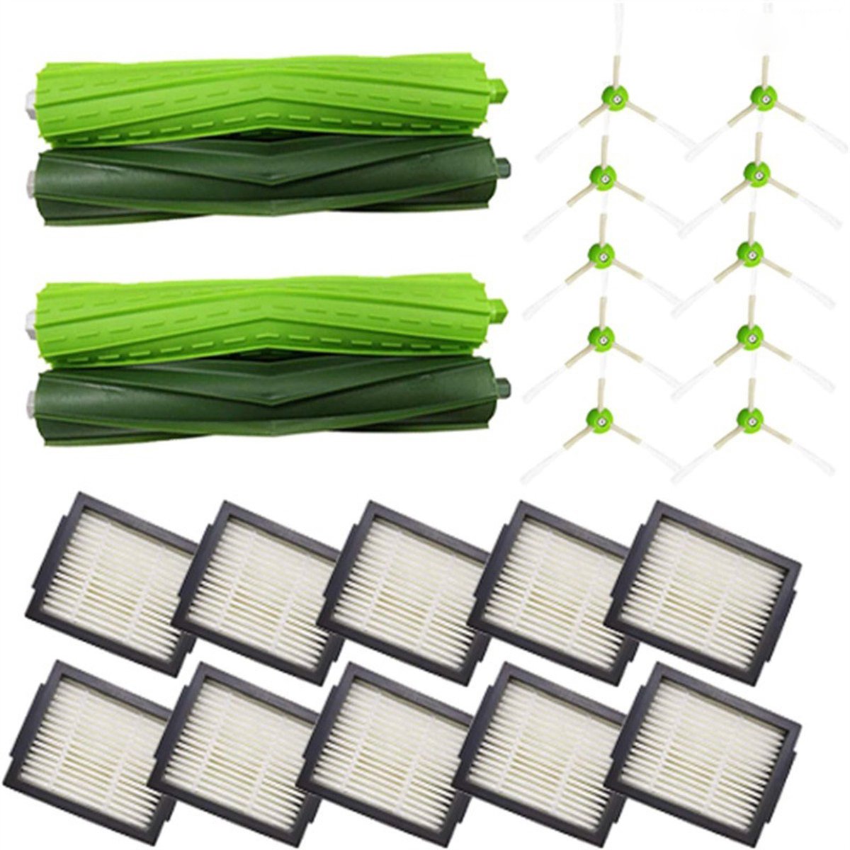 Vervangingsset - Onderhoudsset - Geschikt voor iRobot Roomba - i7 i7+ i1 i1+ i3 i3+ i4 i4+ i5 i5+ i6 i6+ i8 i8+ e5 e6 e7 - Geschikt voor iRobot Roomba Onderdelen - 4x Roller, 10x Hepa filter, 10x Spinner (zijborstel) - Hoogwaardige vervanging