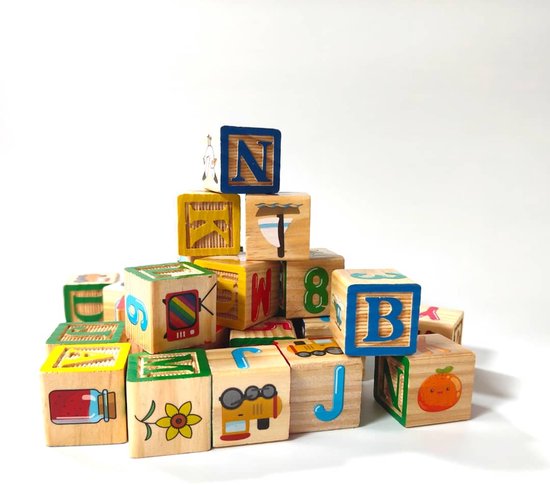 SoNis Houten Blokken ABC - Cijfers - Letters - Alfabet - Patronen - Speelblokken - Educatief van Merkloos — afbeelding 3