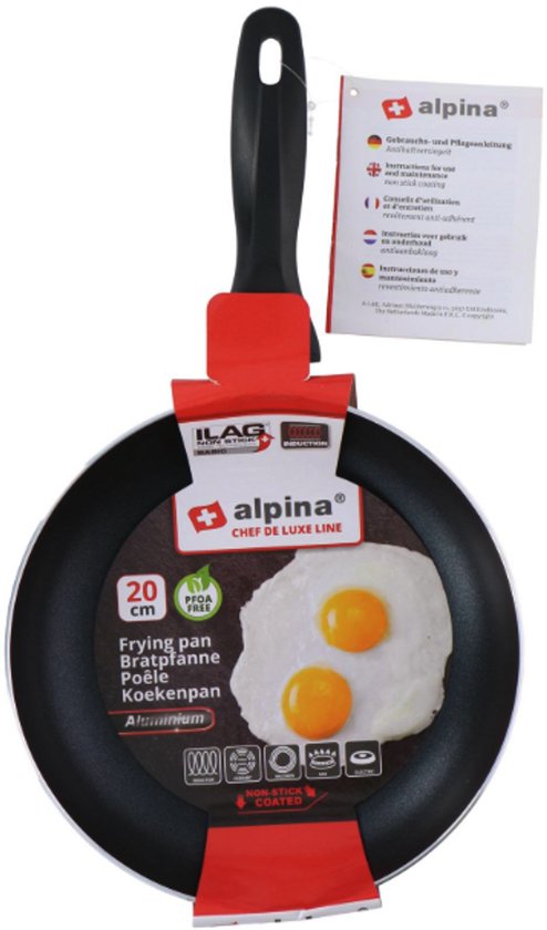 Alpina Koekenpan 20 cm – Compacte Hapjespan met Anti-Aanbaklaag – PFOA-vrij – Voor Inductie, Gas, Keramisch en Elektrisch – Zwart
