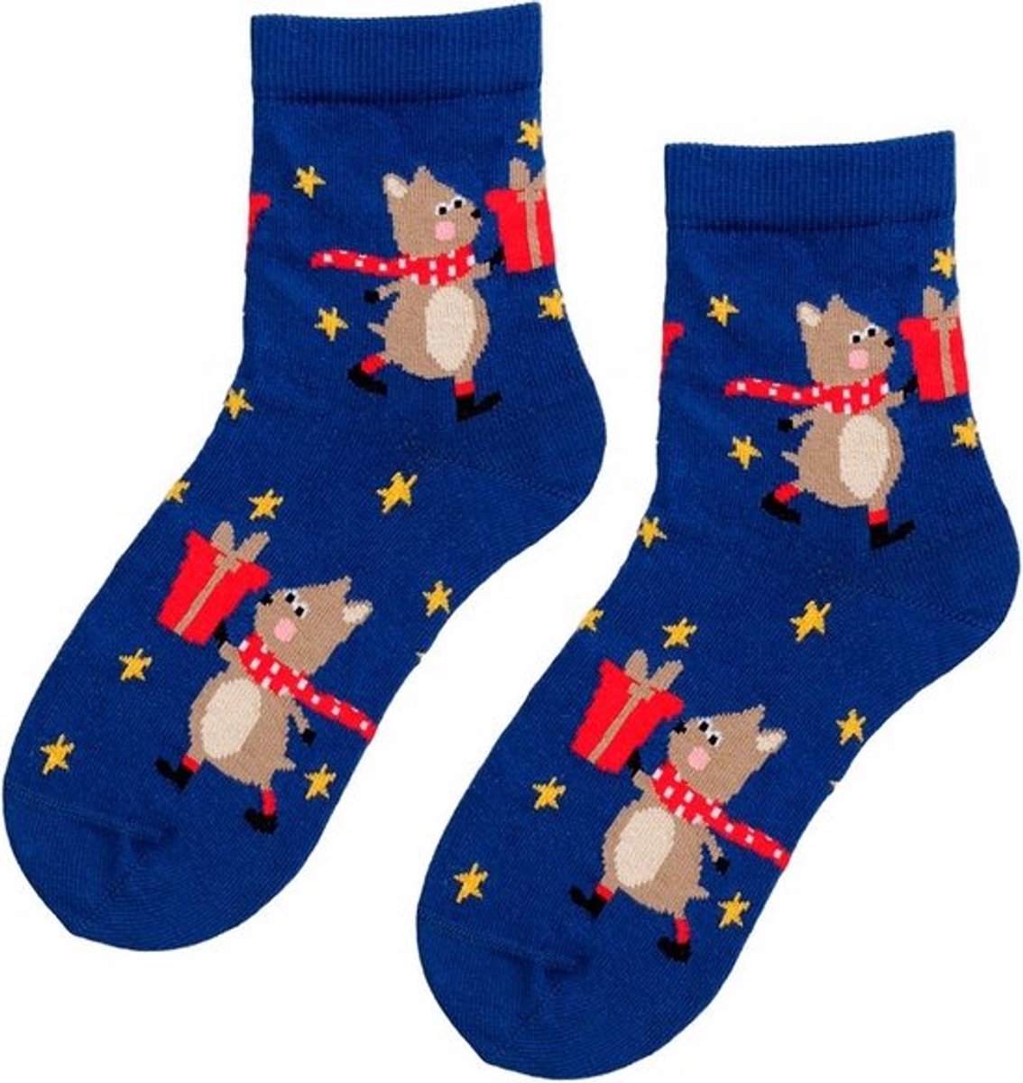 Wola - kerstsokken blauw met muispatroon – Kerstcadeau - maat 36 - 38 – ( 1 stuks )