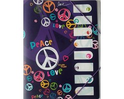 Elastomap - Dossiermap - Viquel - A4 - PP - 8 Tabs Vaks - Peace - Love - 995951 - Elastieken - Paars