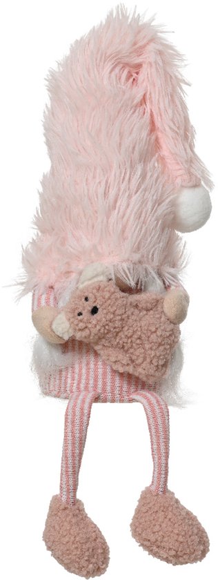 Decoris - Décoration de Noël Nain Debout - Polyester - Rose - H75 cm