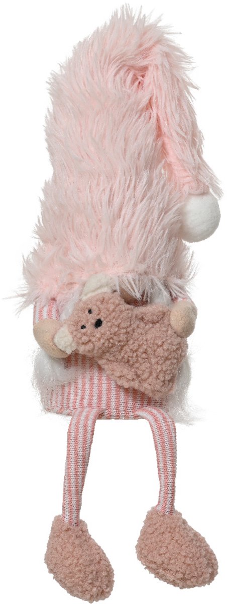 Decoris - Kerstdecoratie Gnoom - Polyester - Roze - H75 cm