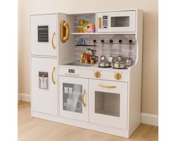 foto van Maxx kidz - Houten speelkeuken Wit - Speelgoedkeuken - inclusief keukengerei