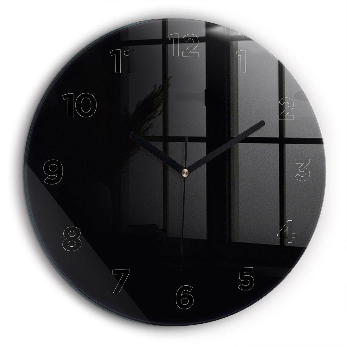 Wallfluent Wandklok - Zwart Ronde Glazen Wandklok - 60 cm x 60 cm - Zwart Wandklok - Zwarte Handen - Wandklok Met Cijfers - Stille Wandklok Slaapkamer - Ronde Glas Klok - Scandinavisch Wandklok - Ronde Glazen Klok