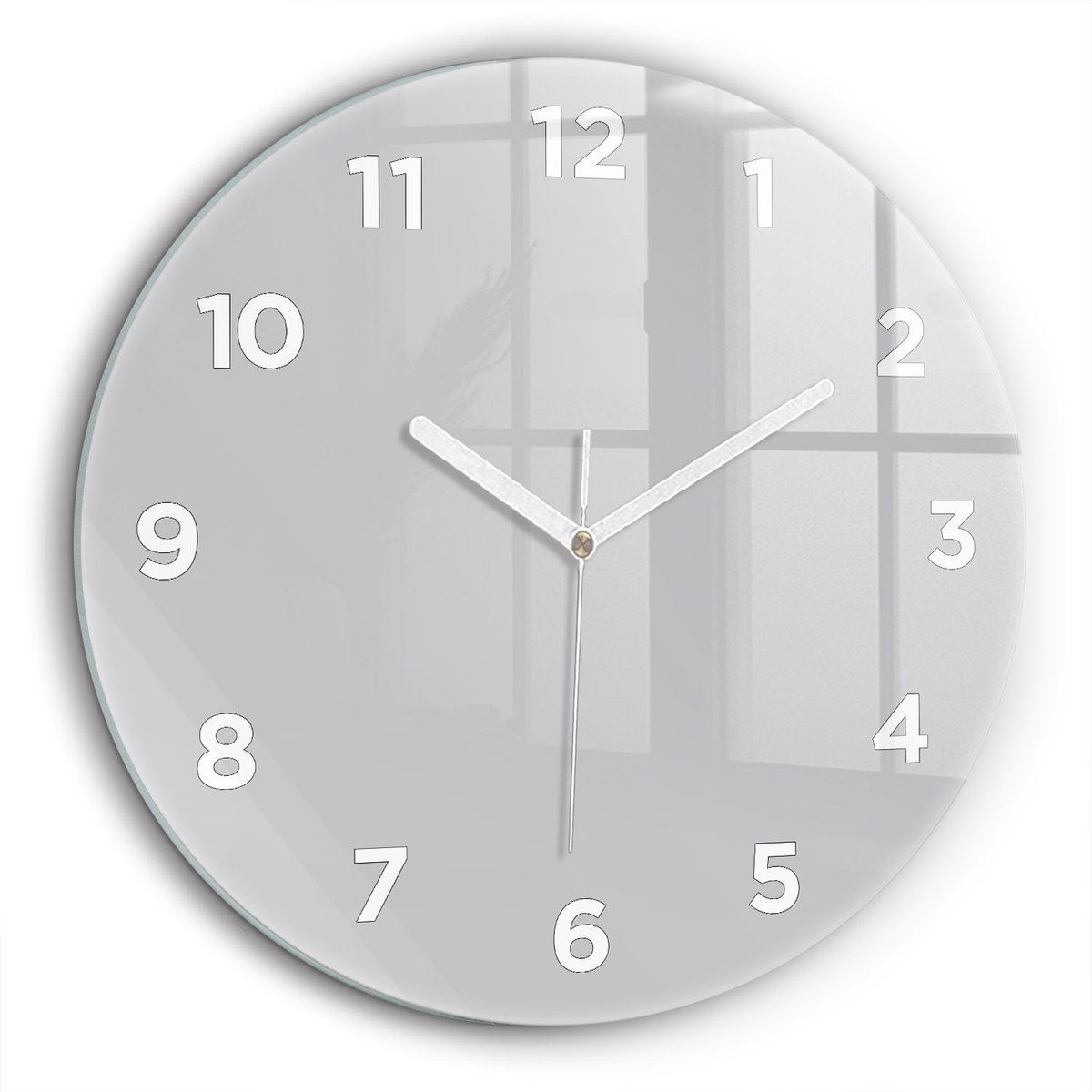 Wallfluent Wandklok - Lichtgrijs Ronde Glazen Klok - 60 cm x 60 cm - Lichtgrijs Wandklok - Witte Handen - Wandklok Met Cijfers - Kinder Wandklok Glas - Ronde Glazen Wandklok - Industrieel Wandklok - Ronde Glas Klok