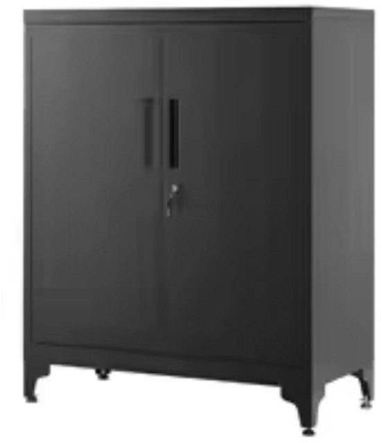 Foto: Metalen kast multifunctionele opbergkast kantoor en huishouden 2 deuren verstelbare planken stalen frame zwart robuust en duurzaam veilig slot eenvoudige montage compact en stijlvol