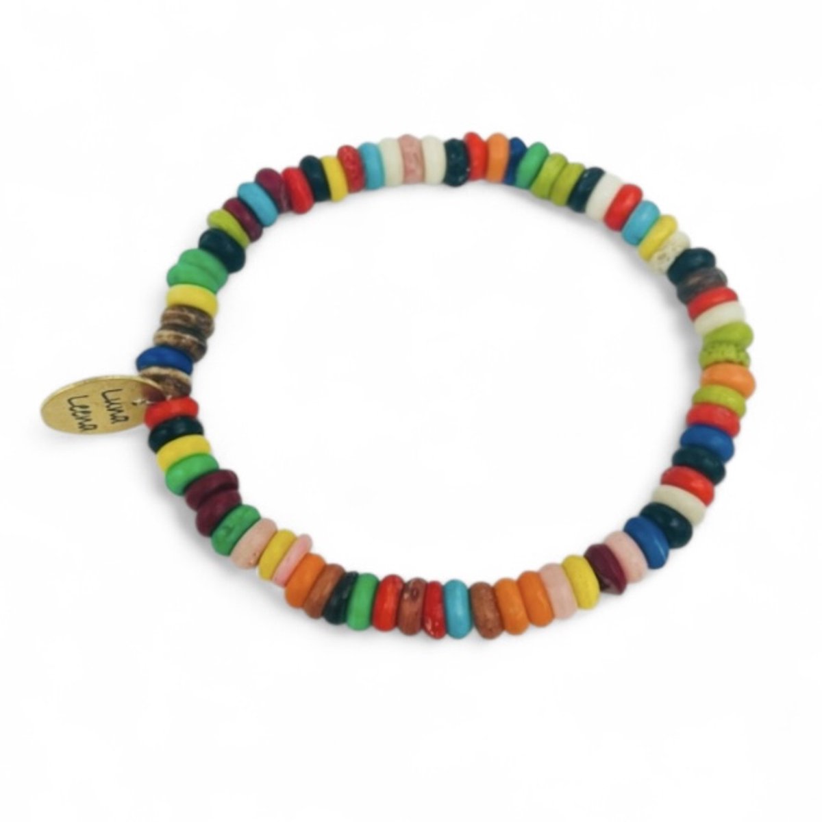 Luna-Leena duurzame armband - multi - one size stretch 14+ - gerecycled - kralen van bestaande armbanden uit Nepal - handgemaakt in Nepal - bracelet - trendy - feestje - voor elke dag - vintage look - accessoire - cadeau - sieraad - kleurig - rainbow