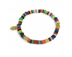 Luna-Leena duurzame armband - multi - one size stretch 14+ - gerecycled - kralen van bestaande armbanden uit Nepal - handgemaakt in Nepal - bracelet - trendy - feestje - voor elke dag - vintage look - accessoire - cadeau - sieraad - kleurig - rainbow