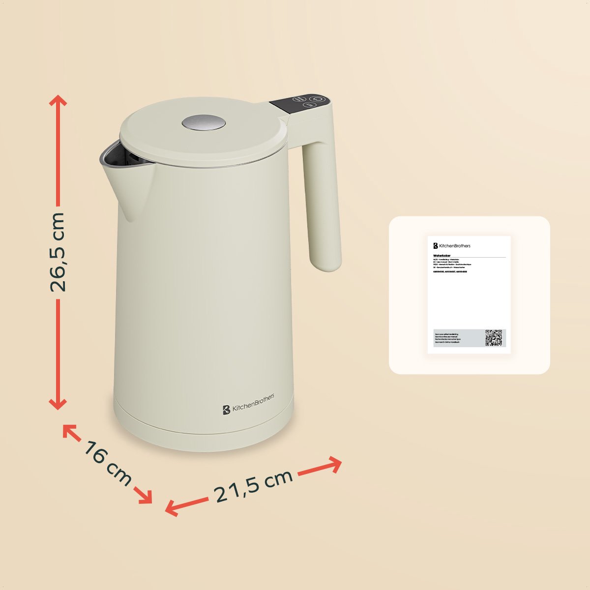 KitchenBrothers Waterkoker - 1.7L - Met Temperatuurregeling - PFAS- & BPA-vrij - Warmhoudfunctie - Display - Dubbelwandig - 2200W - Beige – foto 8