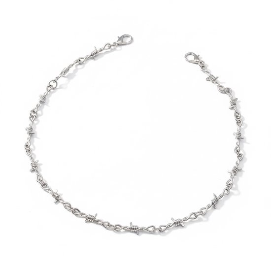 Collier argenté pour homme et femme avec motif fil barbelé