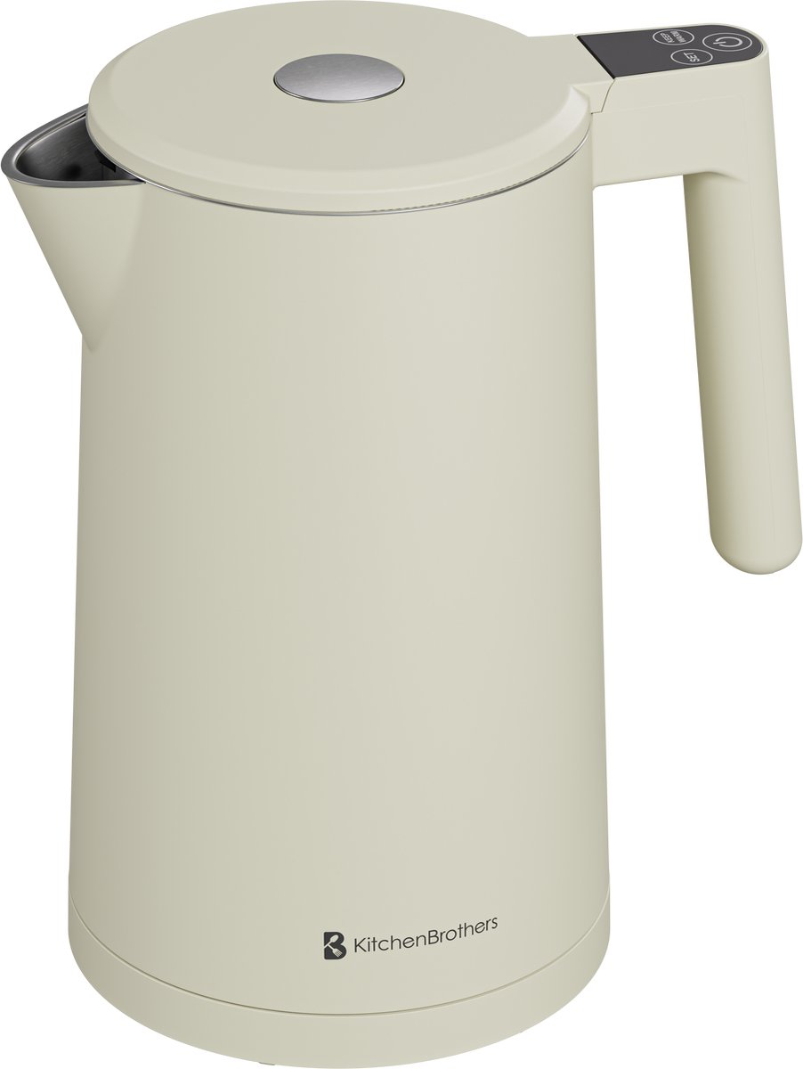 KitchenBrothers Waterkoker - 1.7L - Met Temperatuurregeling - PFAS- & BPA-vrij - Warmhoudfunctie - Display - Dubbelwandig - 2200W - Beige