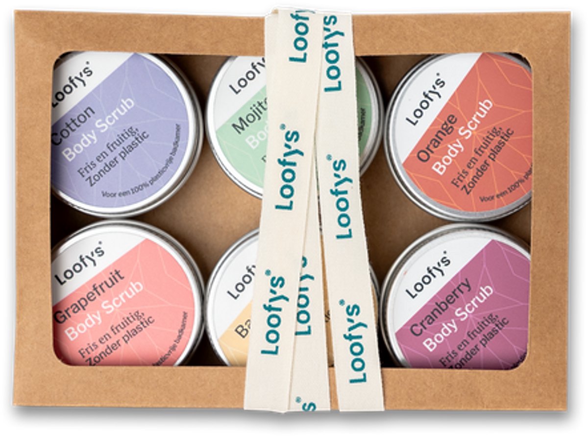 Loofys Body Scrub Miniset – Duurzame cadeauset – Natuurlijk & 100% plasticvrij – 6x 15g