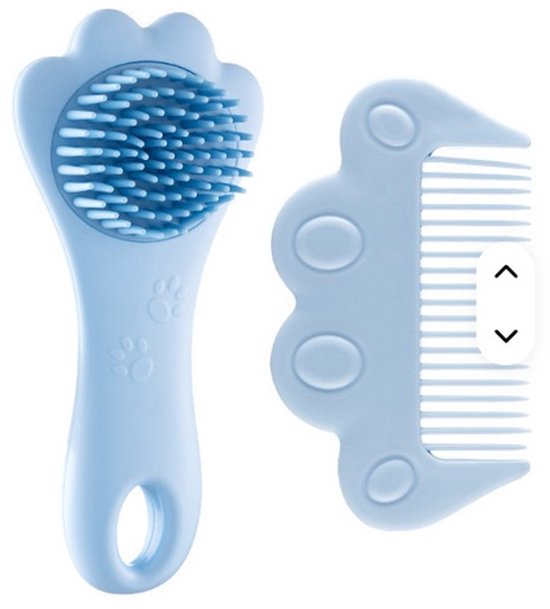 Setje Baby Borstel en Kam - Baby haarborstel - Siliconen Massage Borstel en Kam - Blauw