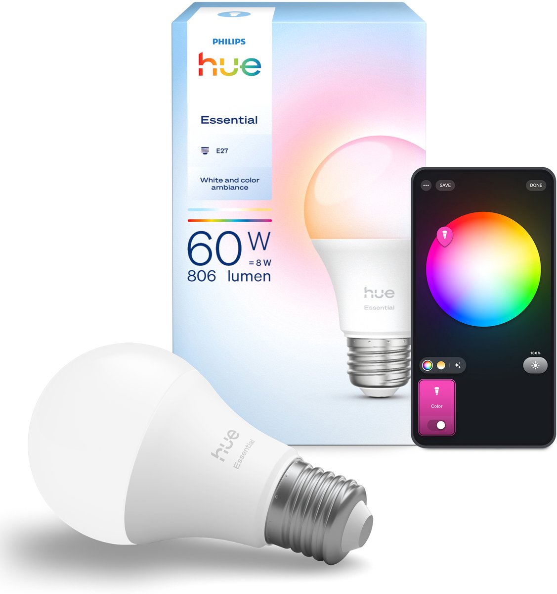 Philips Hue Essential Slimme A60 lamp - Wit en gekleurd licht — afbeelding 1