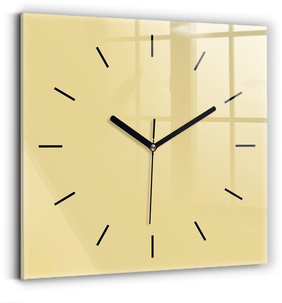 Wallfluent Wandklok - Romig Vierkante Glazen Klok - 30 cm x 30 cm - Romig Wandklok - Zwarte Handen - Wandklok Zonder Cijfers - Stille Wandklok Slaapkamer - Vierkante Glazen Wandklok - Industrieel Wandklok - Vierkante Glas Klok