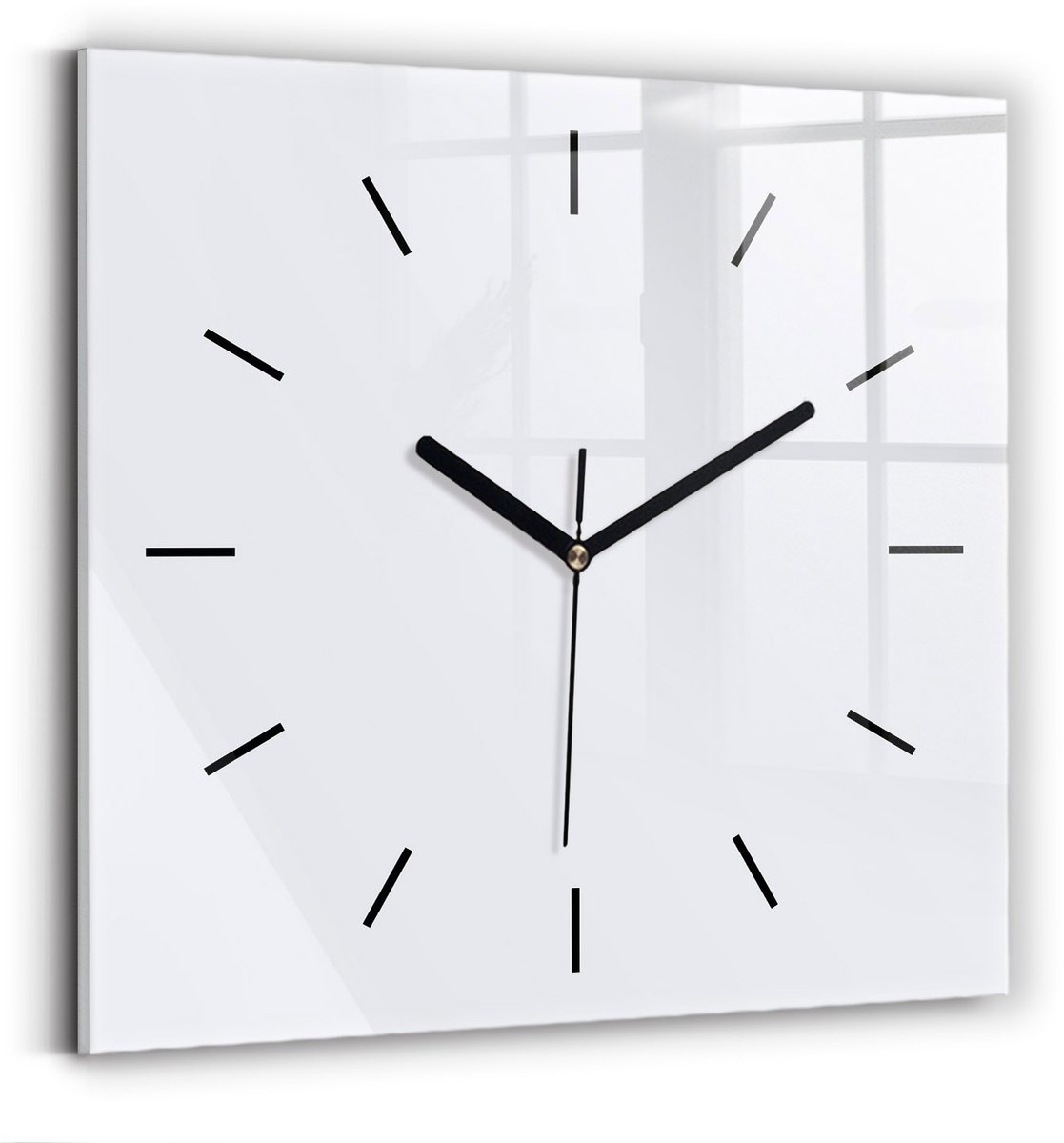 Wallfluent Wandklok - Wit Vierkante Glazen Wandklok - 30 cm x 30 cm - Wit Wandklok - Zwarte Handen - Wandklok Zonder Cijfers - Kinder Wandklok Glas - Vierkante Glas Klok - Scandinavisch Wandklok - Vierkante Glazen Klok