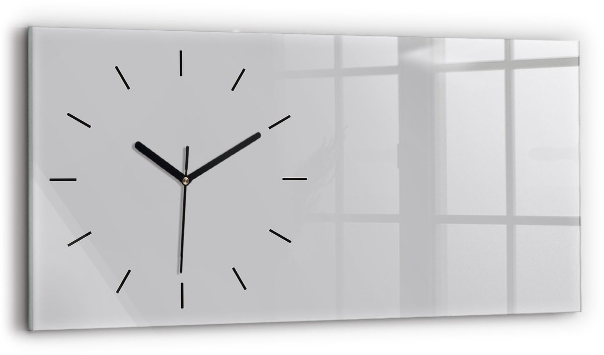 Wallfluent Wandklok - Lichtgrijs Glazen Klok Rechthoekige - 60 cm x 30 cm - Lichtgrijs Wandklok - Zwarte Handen - Wandklok Zonder Cijfers - Kinder Wandklok Glas - Rechthoekige Glas Klok - Industrieel Wandklok - Rechthoekige Glazen Wandklok