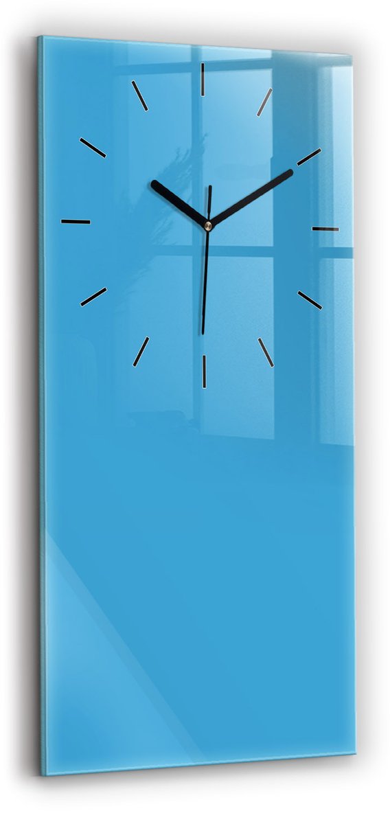 Wallfluent Wandklok - Blauw Rechthoekige Glazen Wandklok - 30 cm x 60 cm - Blauw Wandklok - Zwarte Handen - Wandklok Zonder Cijfers - Wandklok voor in de Keuken - Glazen Klok Rechthoekige - Minimalistisch Wandklok - Rechthoekige Glas Klok