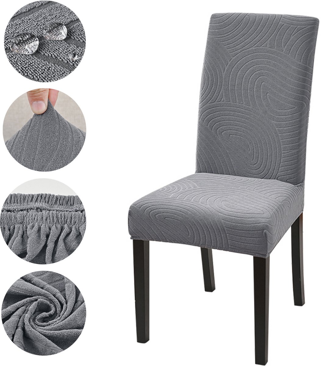 Qelus Waterdicht Jacquard Stoelhoes 4 stuks - Geometrisch Design - Universeel - Stoelhoezen Stretch voor eetkamerstoelen - Grijs