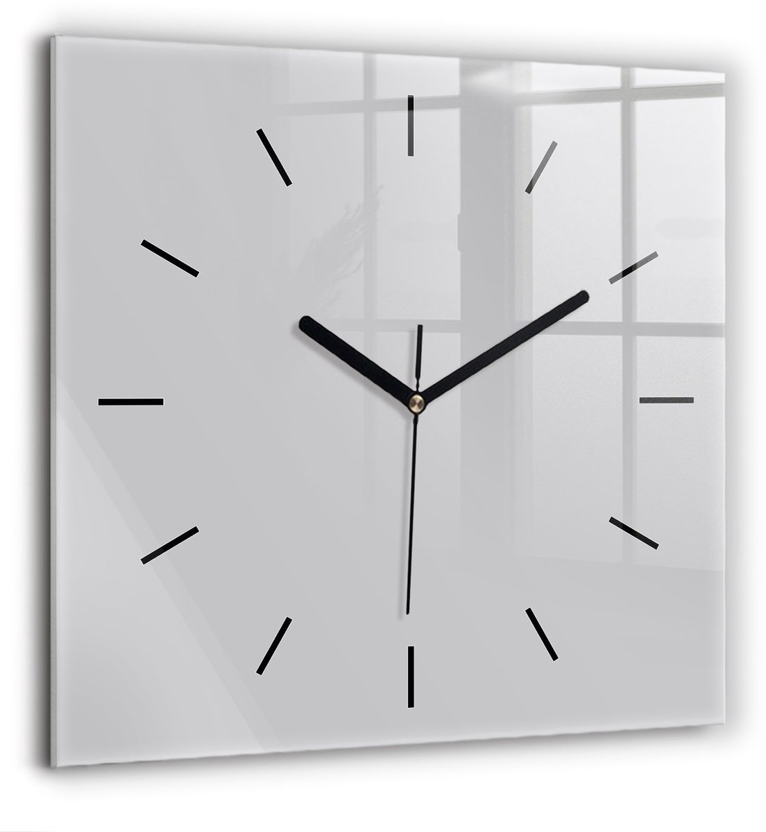 Wallfluent Wandklok - Lichtgrijs Vierkante Glazen Klok - 60 cm x 60 cm - Lichtgrijs Wandklok - Zwarte Handen - Wandklok Zonder Cijfers - Kinder Wandklok Glas - Vierkante Glazen Wandklok - Industrieel Wandklok - Vierkante Glas Klok