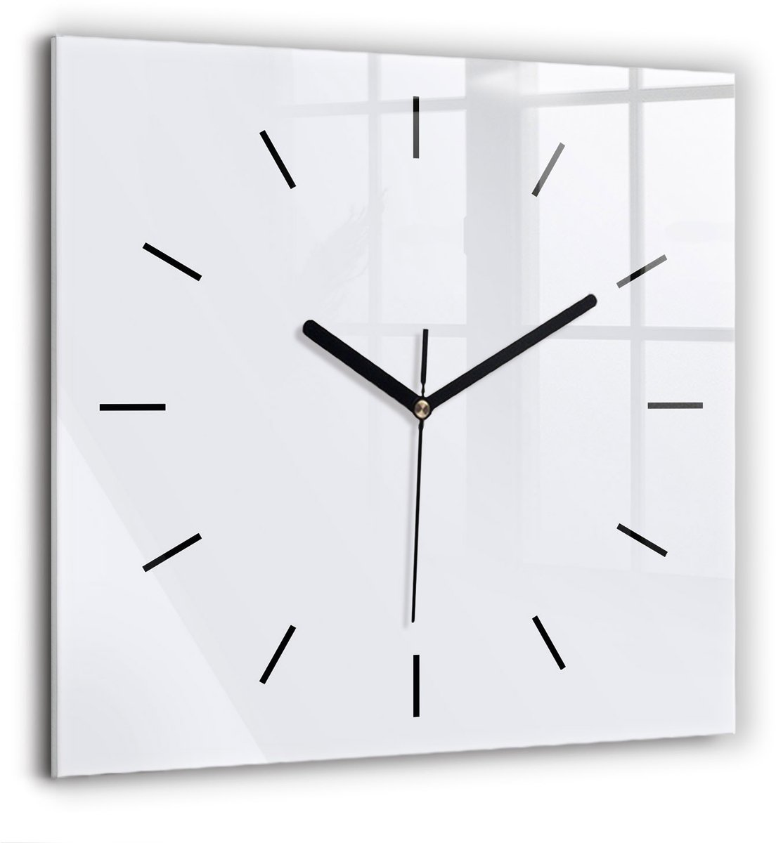 Wallfluent Wandklok - Wit Vierkante Glazen Wandklok - 60 cm x 60 cm - Wit Wandklok - Zwarte Handen - Wandklok Zonder Cijfers - Kinder Wandklok Glas - Vierkante Glas Klok - Scandinavisch Wandklok - Vierkante Glazen Klok