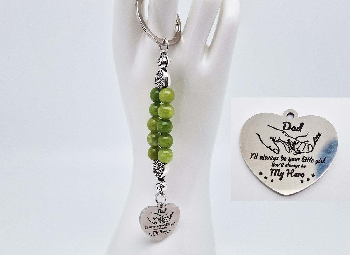 Handgemaakte Natuurstenen Sleutelhanger "Kraal Koreaanse jade "- Met metaal hanger - 8 mm diameter van de korrel- Mooie accessoire en decoratie voor de auto-Vaderdag Cadeau -Moderdag Cadeau - Cadeau vrienden
