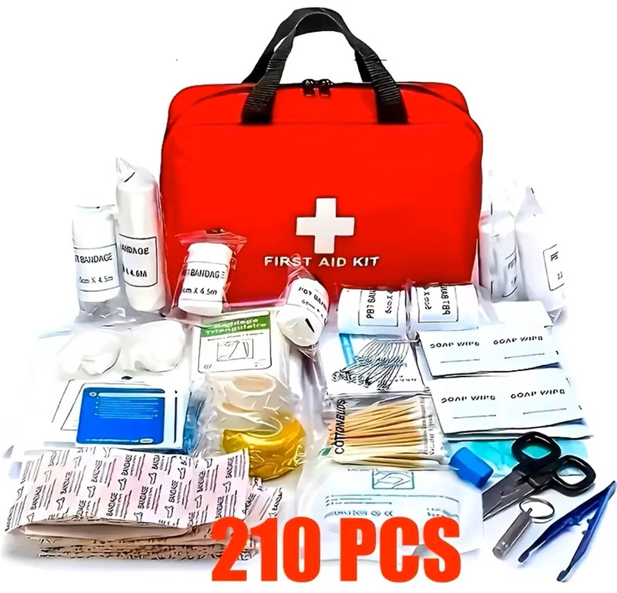 Cover van EHBO Kit – Compact & Draagbaar – Waterbestendig en Duurzaam – Voor Thuis, Auto & Outdoor Avonturen - Verbandtas - Verbanddoos - Reizen - 1 x 210-Delig - Noodpakket - 1 gevulde tas - bv. voor in huis of voor in de auto