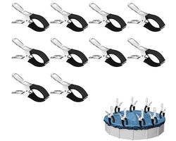 10 stuks grote roestvrijstalen wasknijpers - grote clips van 12 cm - strandlakenklemmen - stevige handdoekklemmen - winddicht en krasvast - stevige klemming - geschikt voor het drogen van dekbedden, sokken, kleding en zwembadafdekkingen - Zwart