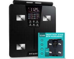 FITAGE Handvat Weegschaal Personenweegschaal Digitaal - Slimme Weegschaal met 17x Lichaamsanalyse - Weegschalen - FITAGE App