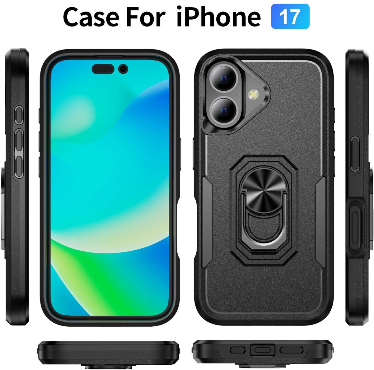Zenzotek voor iPhone 17 - Telefoonhoesje - bescherming van militaire kwaliteit - Ring-standaard - Compatibel met magnetische autohouder