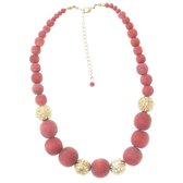 Behave® Kralen ketting - rood - goud kleur - hout 43 cm