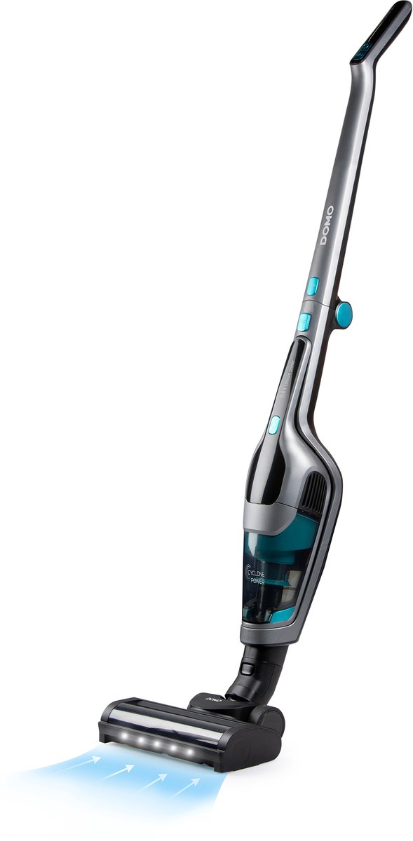 DOMO DO249SV Steelstofzuiger 2-in-1 - Kruimeldief - Draadloos - Stofzuiger Zonder Zak - 55 min - 21.6 V - Grijs/Blauw