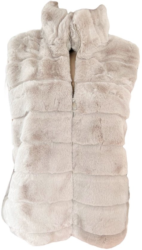 Beige Vegan Fur Bodywarmer - Vegan Fur - One Size (Geschikt tot maat 42) - Nep Bont Bodywarmers - Met Rits & Zakken - Beige