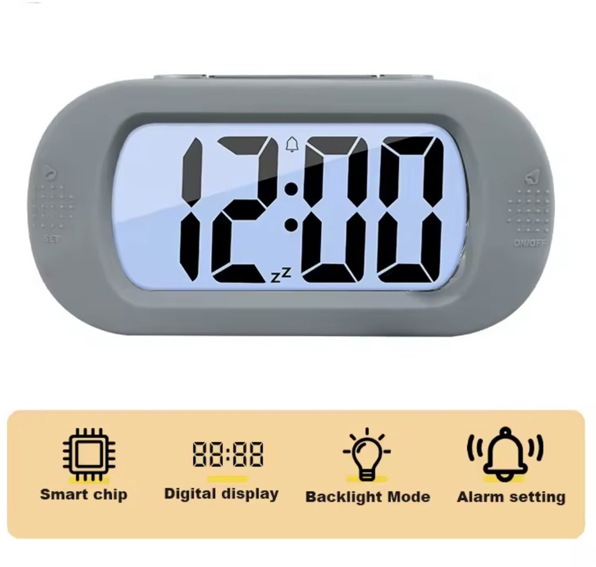 Digitale Wekker Klok - Grijs - Werkt Op Batterijen - 24uurs wekker - Makkelijk Instelbaar Alarm met Snooze en licht Functie - Kinderwekker Reiswekker - Digitale LED Klok/Wekker - Trendy Wekker Met Snooze functie - Stevige Alarmklok - Grijs — cadeau in Elektronica - foto 4