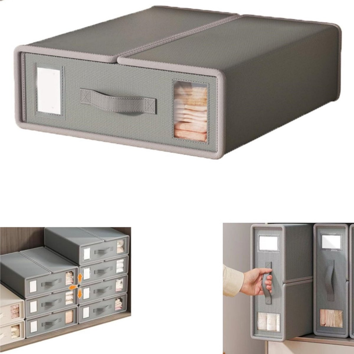 1 stuk - Opbergdoos voor lakens van non-woven materiaal - Lakenorganizer - Stofdichte opbergzak - Opvouwbare opbergzak - Met transparant venster - Voor opbergen en organiseren in de kast - Grijs - 38*32*11,5 cm - Geschikt voor beddengoed