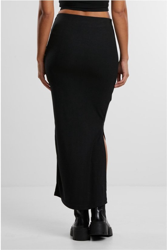 Urban Classics - Jupe longue côtelée à fente haute - XL - Zwart