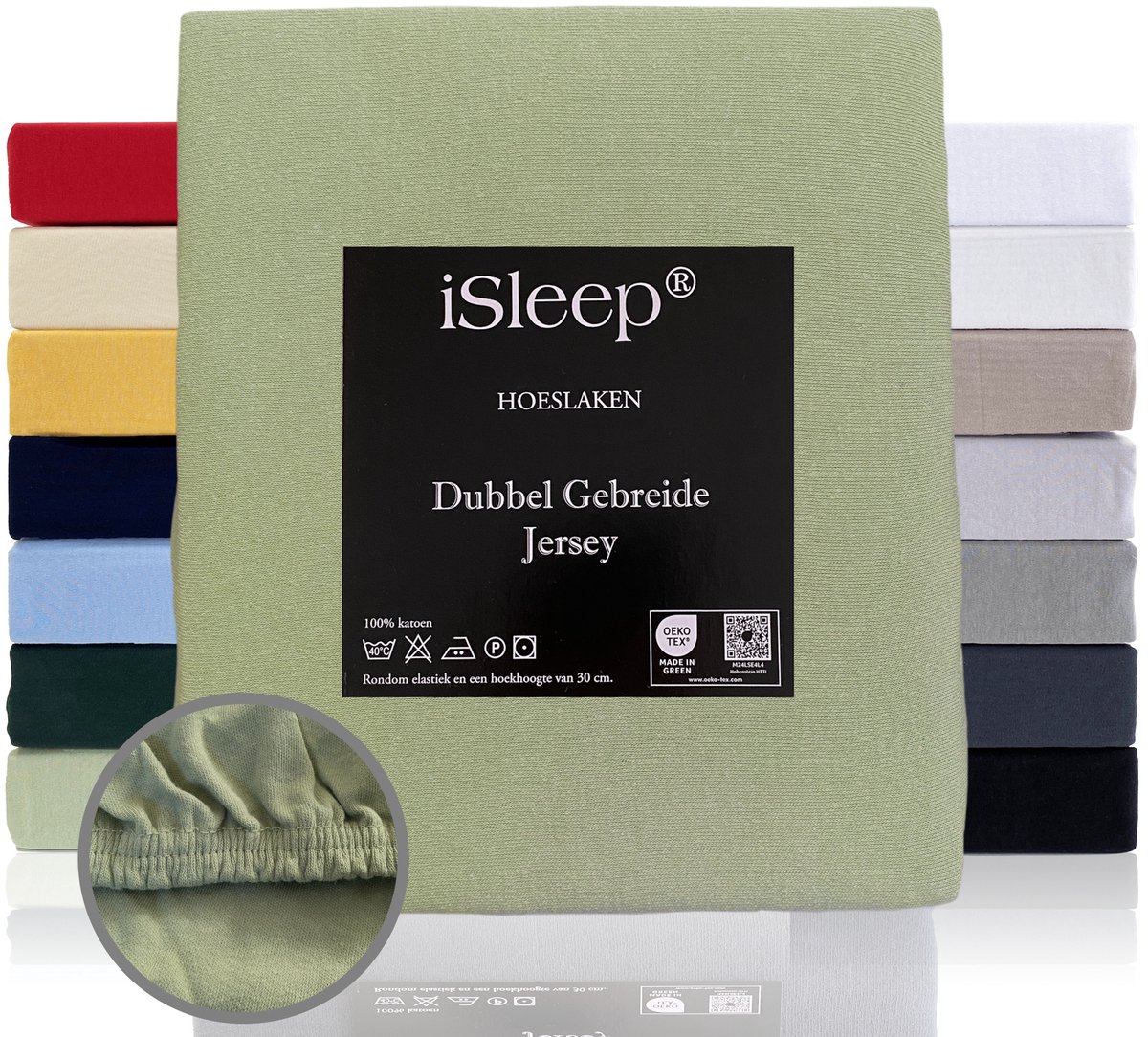 iSleep Dubbel Gebreide Jersey Hoeslaken - Hoge Hoek - Rondom Elastiek - Eenpersoons - 90/1