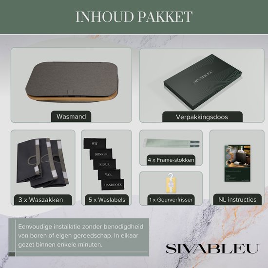 Panier à linge 3 compartiments - trieur à linge - 160L - avec 3 sacs amovibles - panier à linge - trieur à linge avec couvercle - pliable - sacs à linge neufs