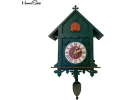 HunneShop - Koekoeksklok - Wanddecoratie- Groen - Met Koekoeksgeluid - Vogelhuisje- Koekoeksklok modern - Hout