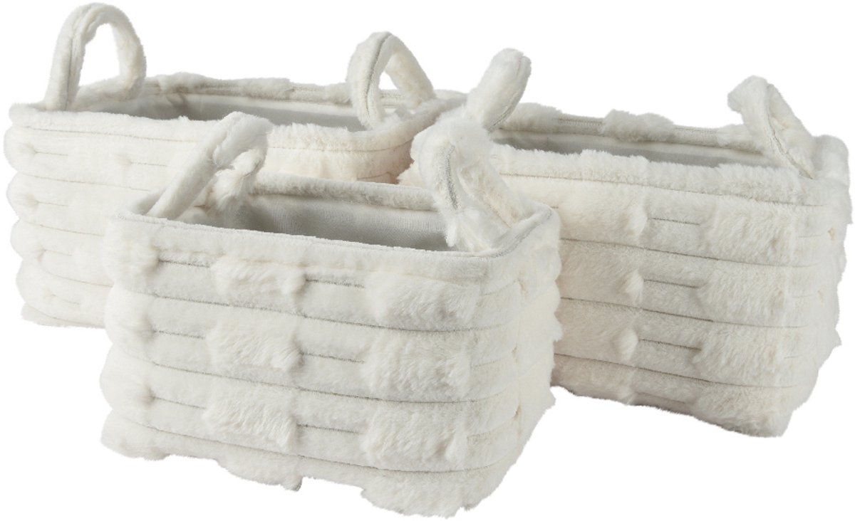 Decoris - Opbergmanden - Set van 3 - Wit - Rechthoekig - Polyester 3 formaten H18-22-25