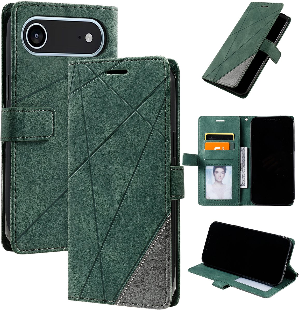 Telefoonhoesje geschikt voor Apple iPhone 17 Air | Book Case Hoesje | PU Leren Wallet Case | Telefoonhoesje met Pasjeshouder | Luxe Bescherming | Groen