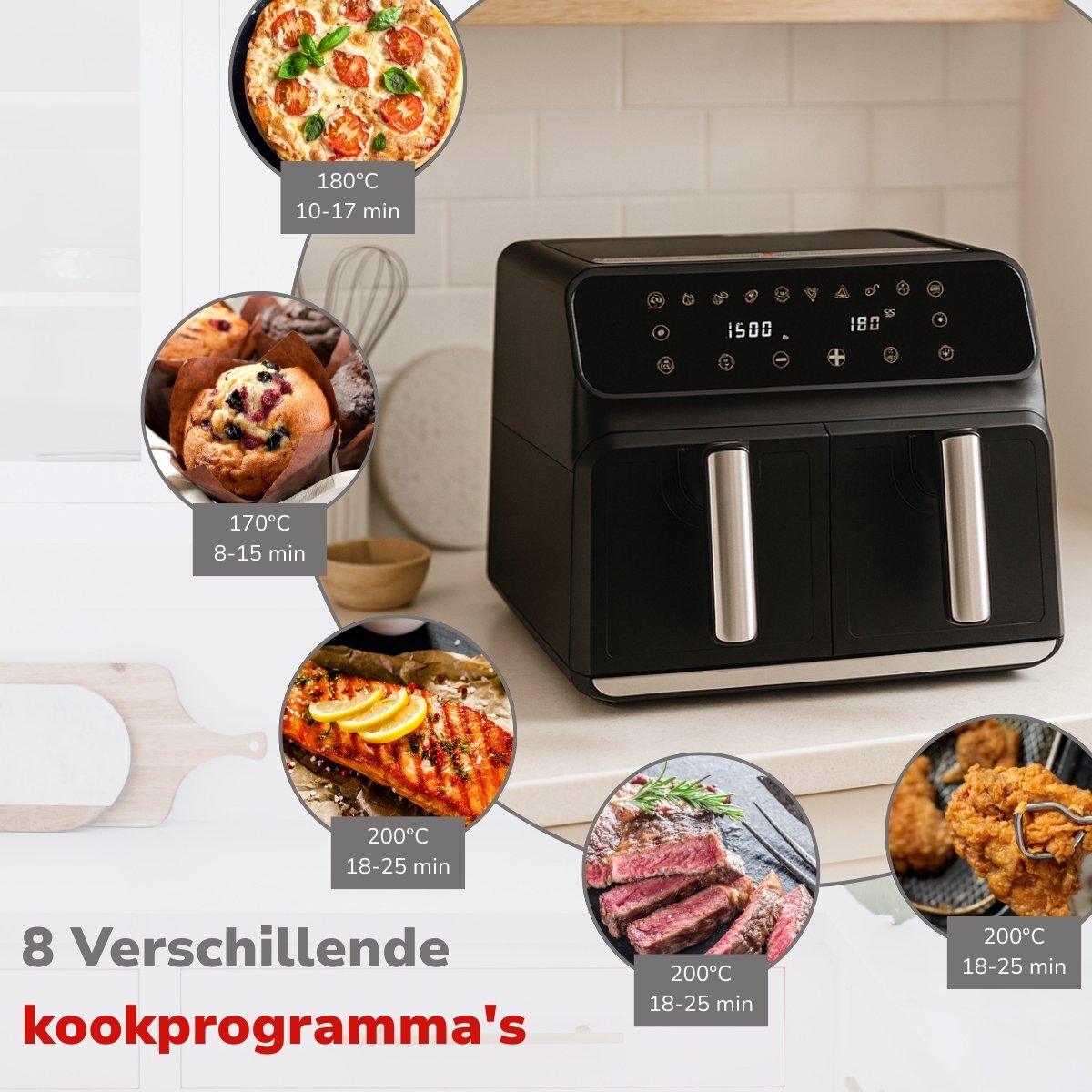 Alpina Dubbele Airfryer XL 8L met 2 Lades - afbeelding 3