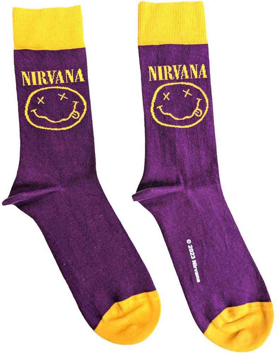 Nirvana - Yellow Happy Face Enkelsokken - Paars